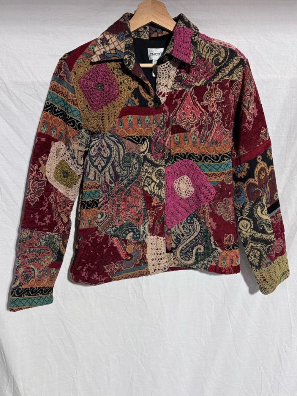 Vintage Chico’s mixed media boho jacket Size 0 or US Small
